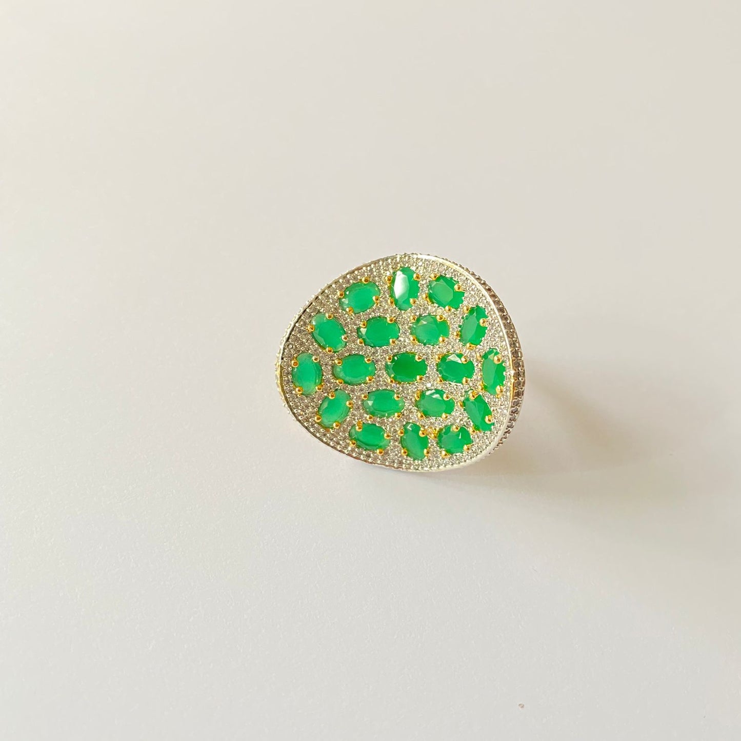 Green stone A.D Gold Plated Adjustable Ring