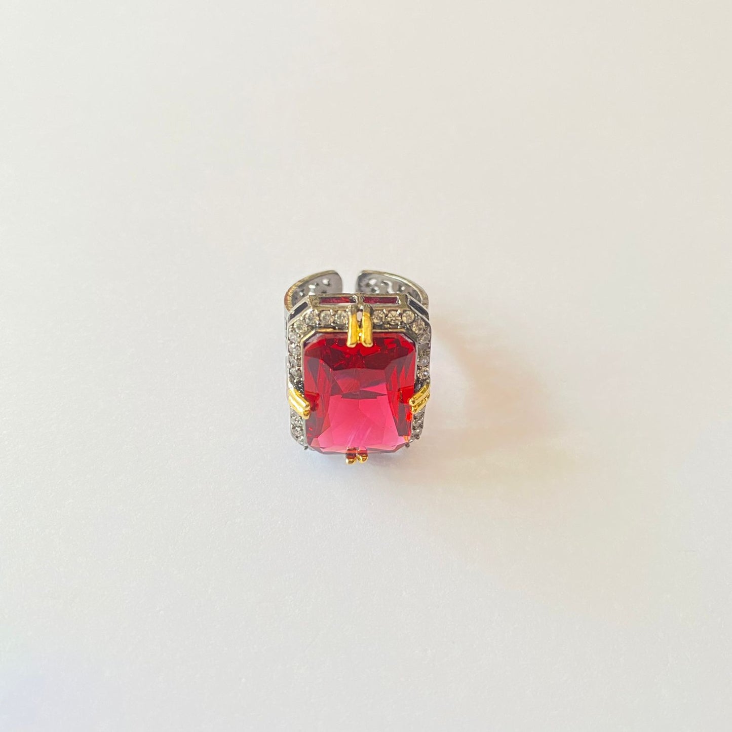 Designer Square red Stone Victorian Adjustable Ring