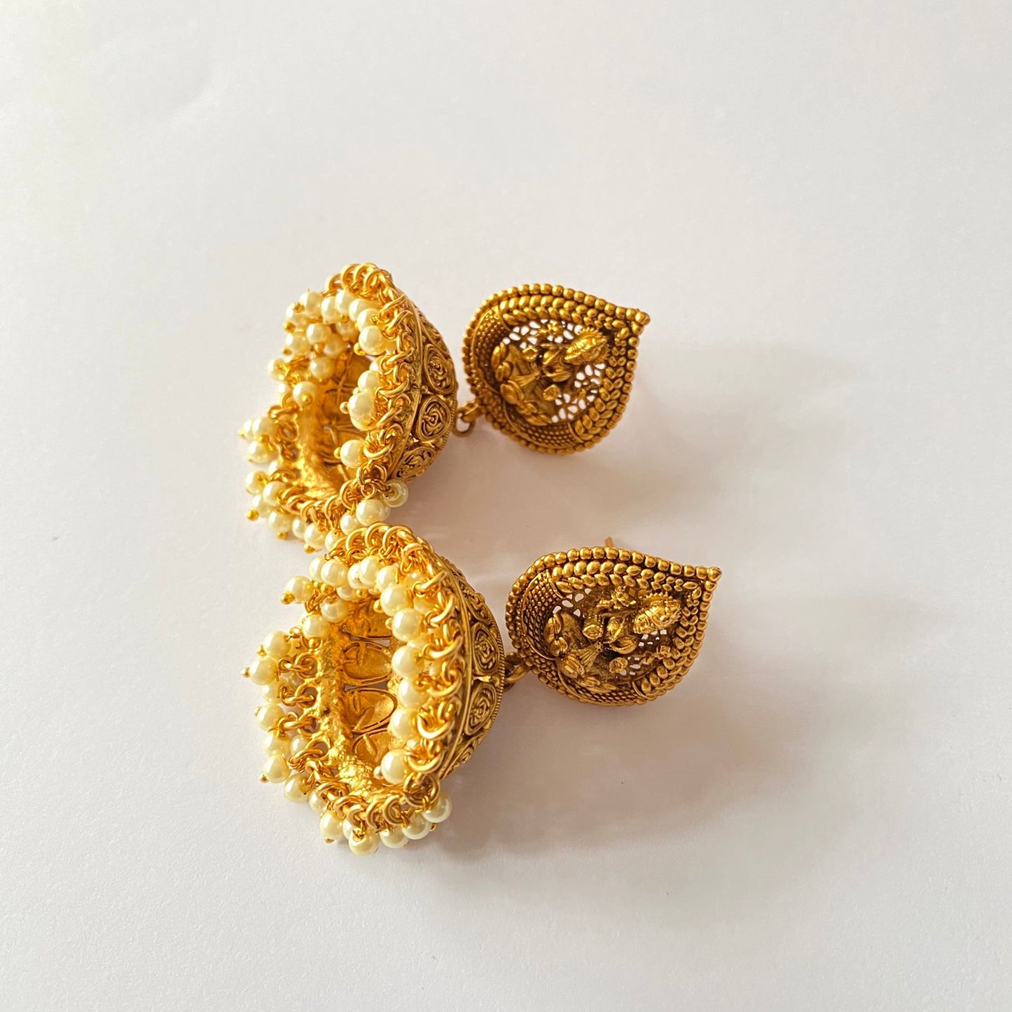 Gold Plated Drop Pearl Laxmi Jhumka Earring