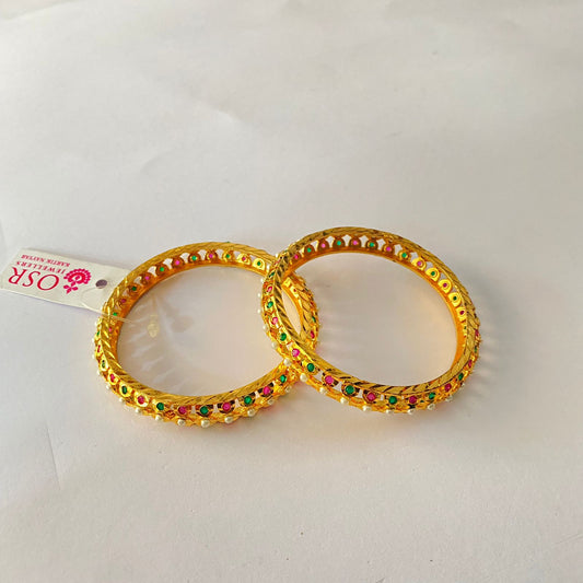 Ruby & Green Gold Plated Jadau Bangle