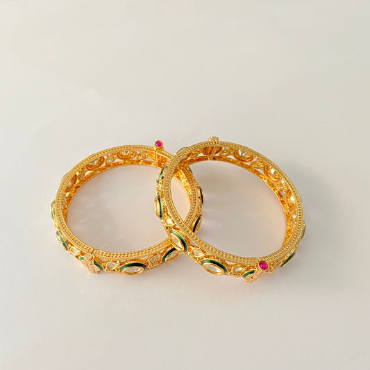 Polki Green Gold Plated Bangle
