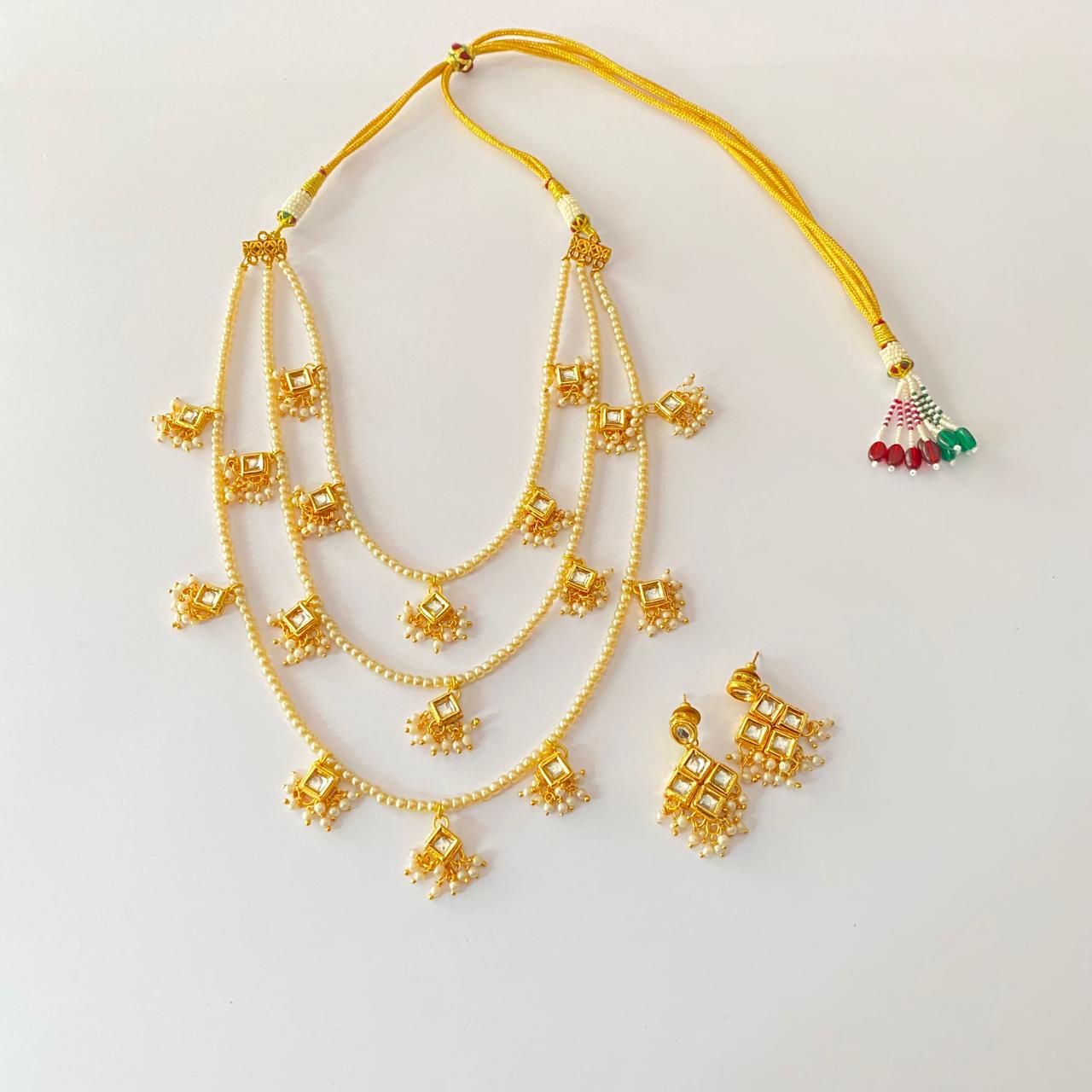 Kundan Pearl Three Layer Neckalce Set