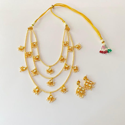 Kundan Pearl Three Layer Neckalce Set