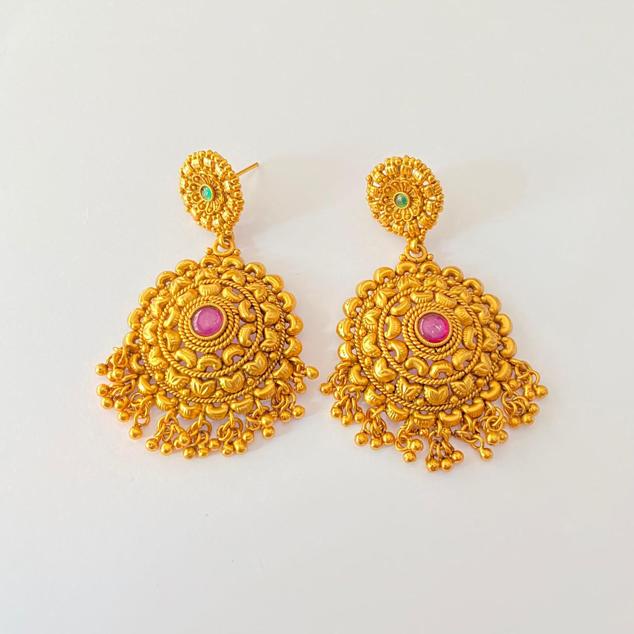 Gold Plated emerald ruby Traditional Big Earring