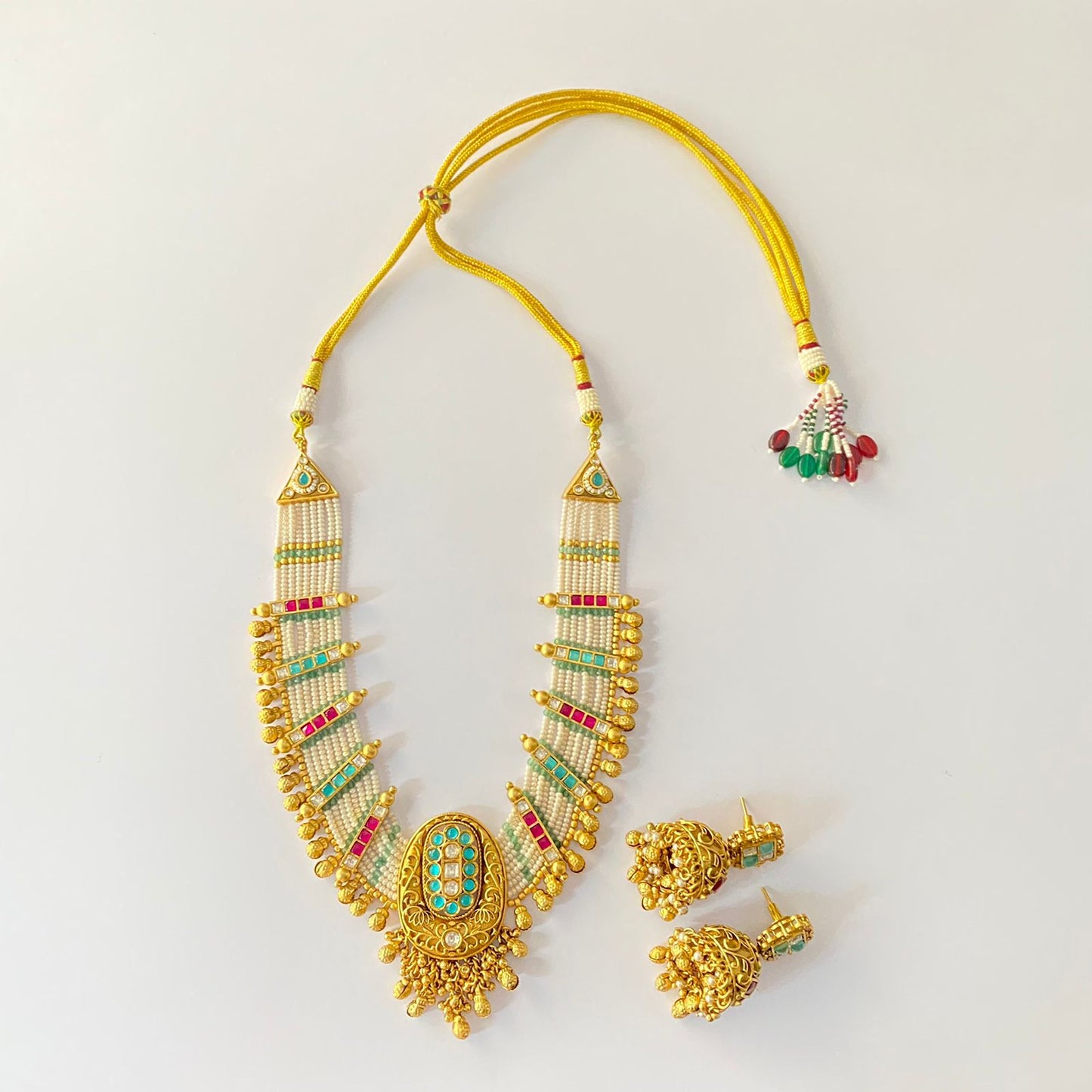 Gold Plated White Beads Necklace Set