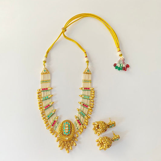 Gold Plated White Beads Necklace Set