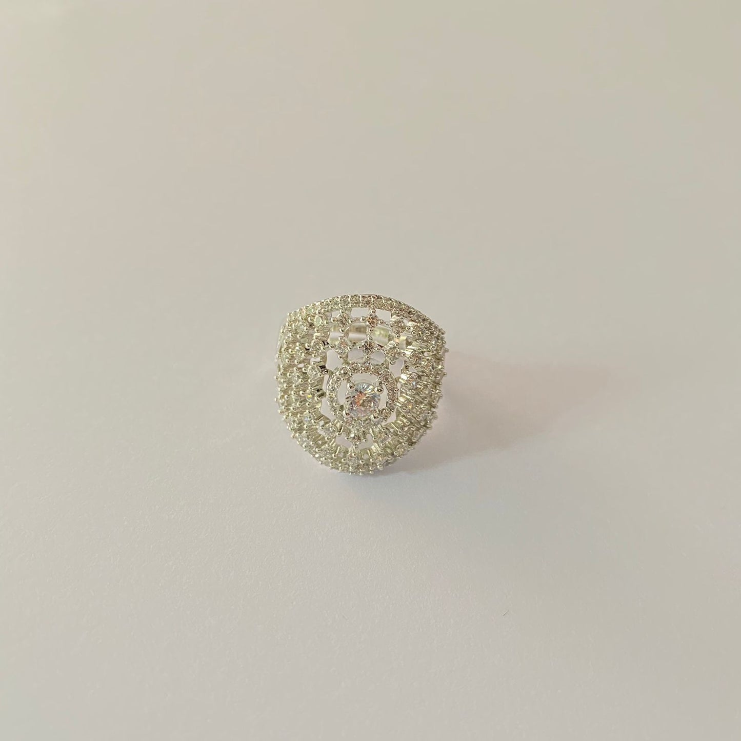 A.D Silver Plated stone Broad Adjustable Ring