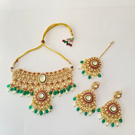 Polki Gold Plated Choker Necklace Set