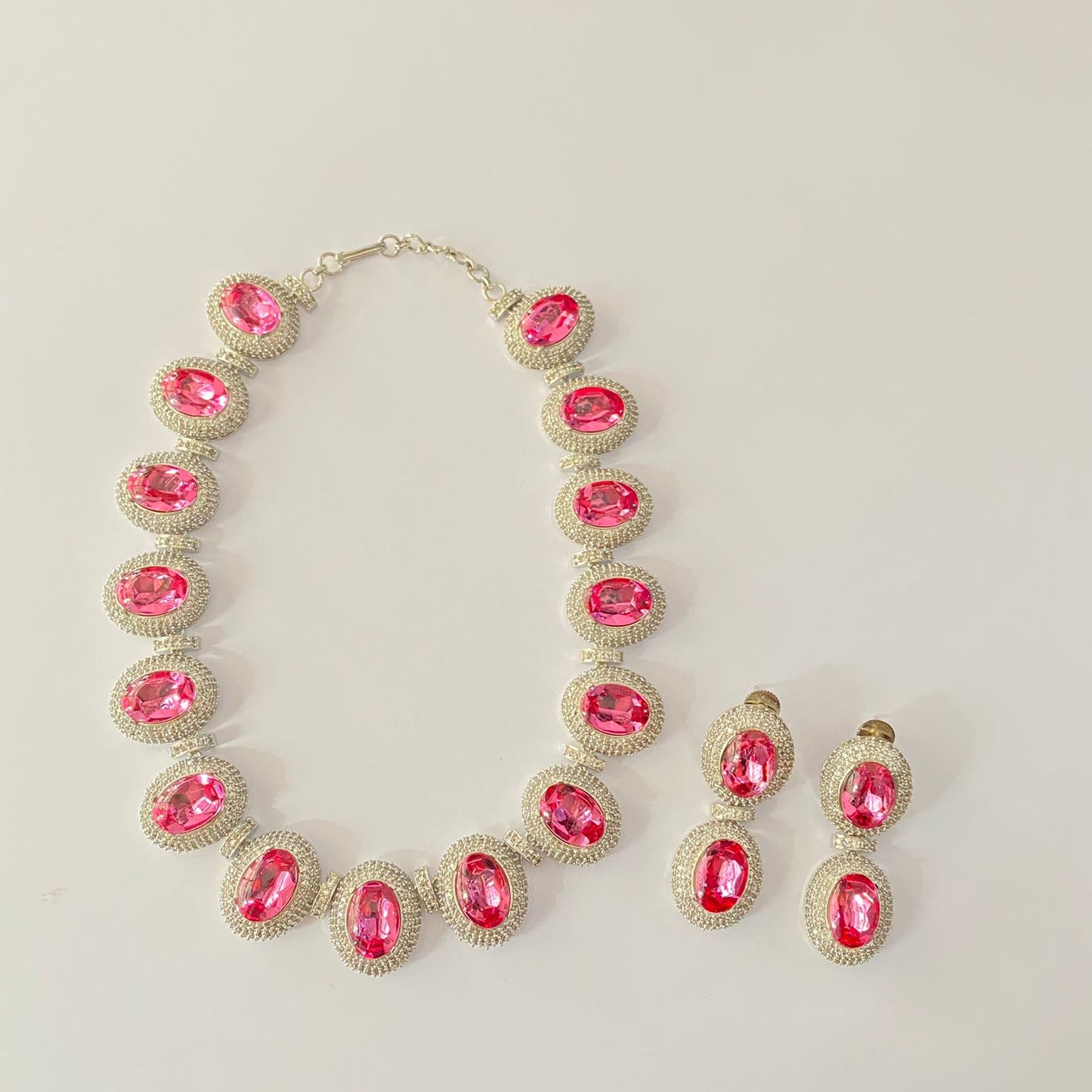 Silver Plated Pink Stone Necklace Set