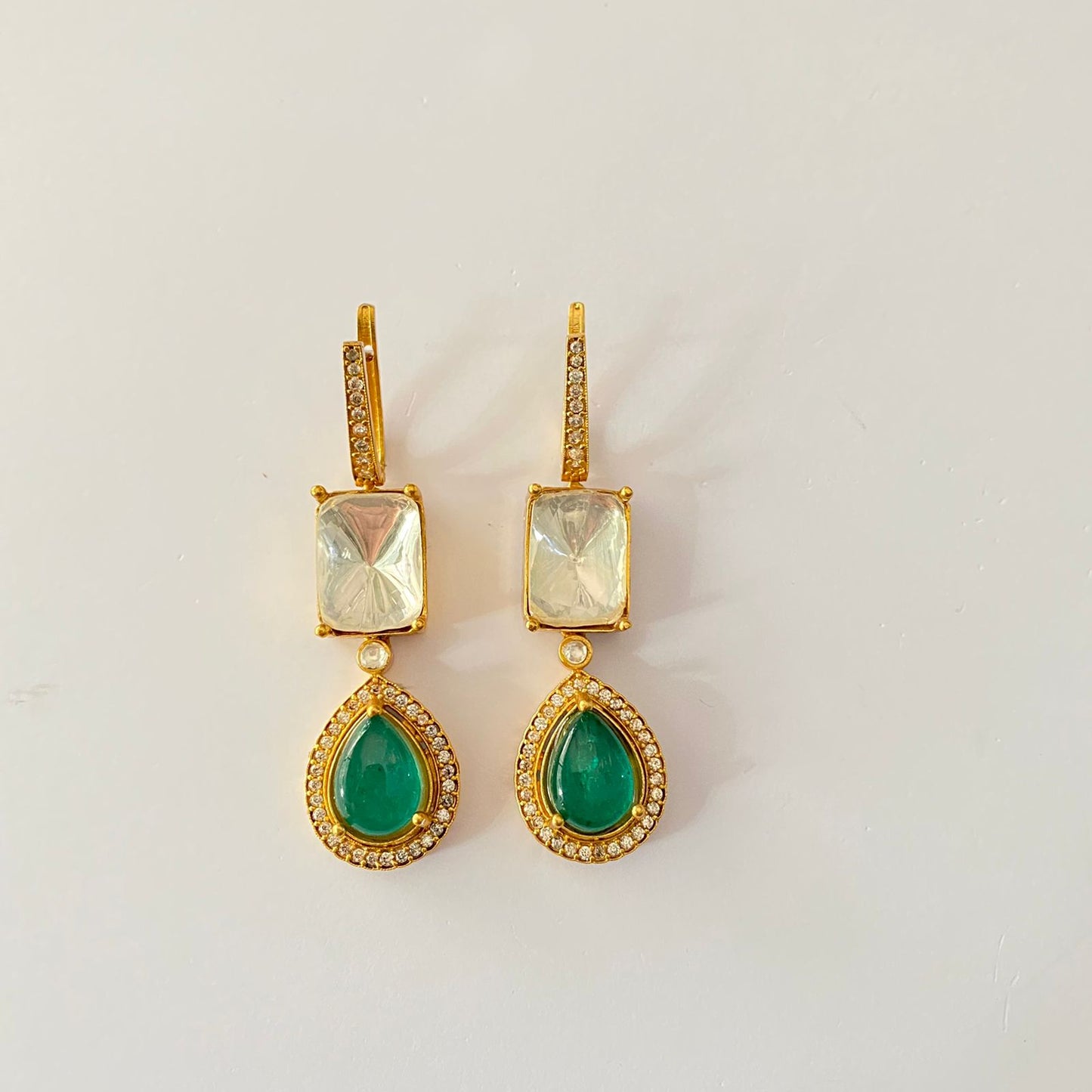 Gold Plated Green Stone Polki Earring