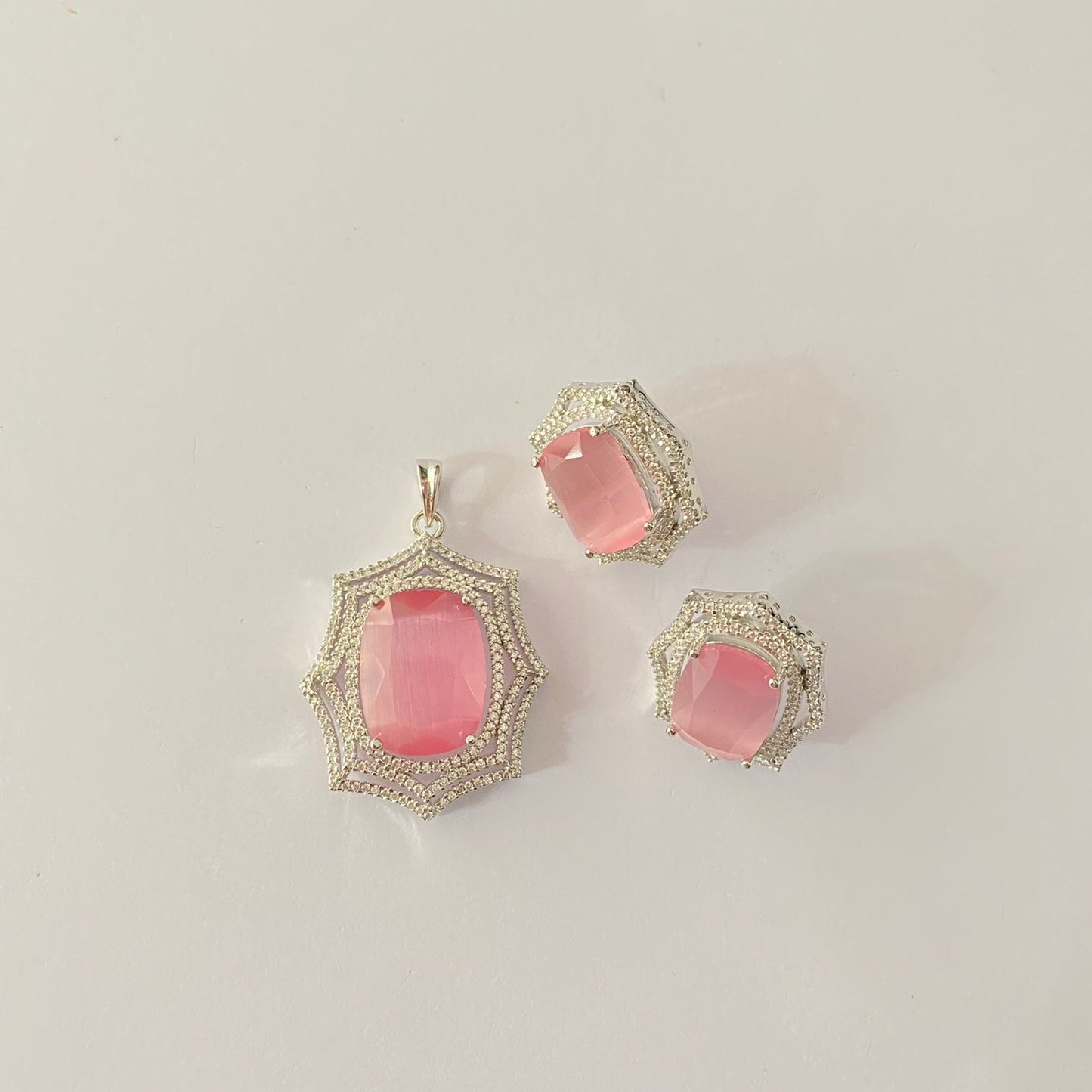 Pink Stone A.D silver Plated Pendant.