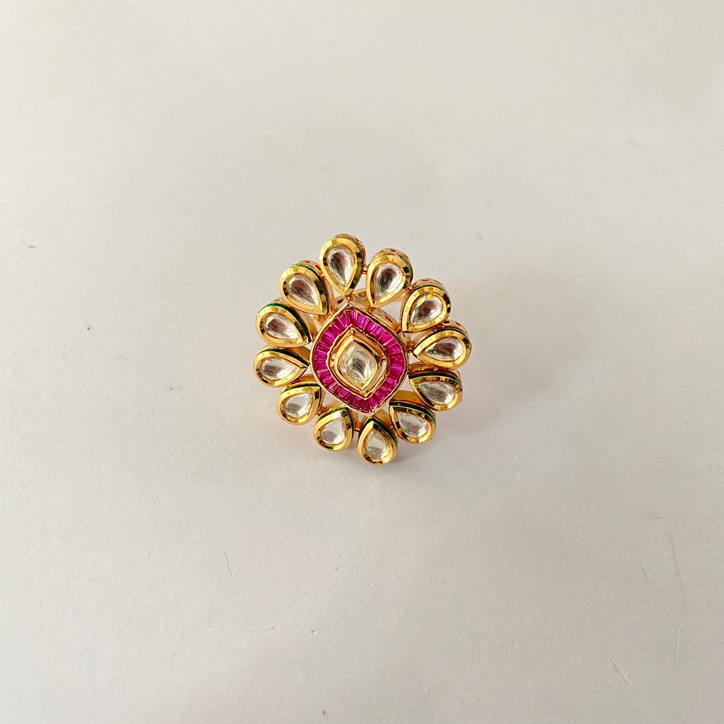 Ethnic Pink Stone Kundan Adjustable Ring.