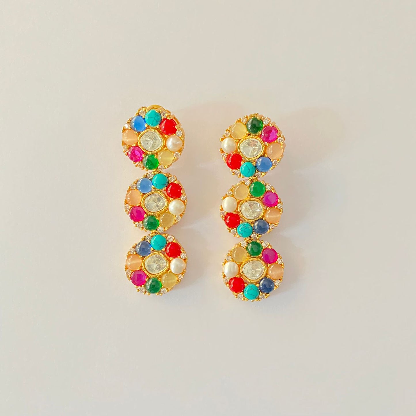 Multi Stone Gold plated long Earring