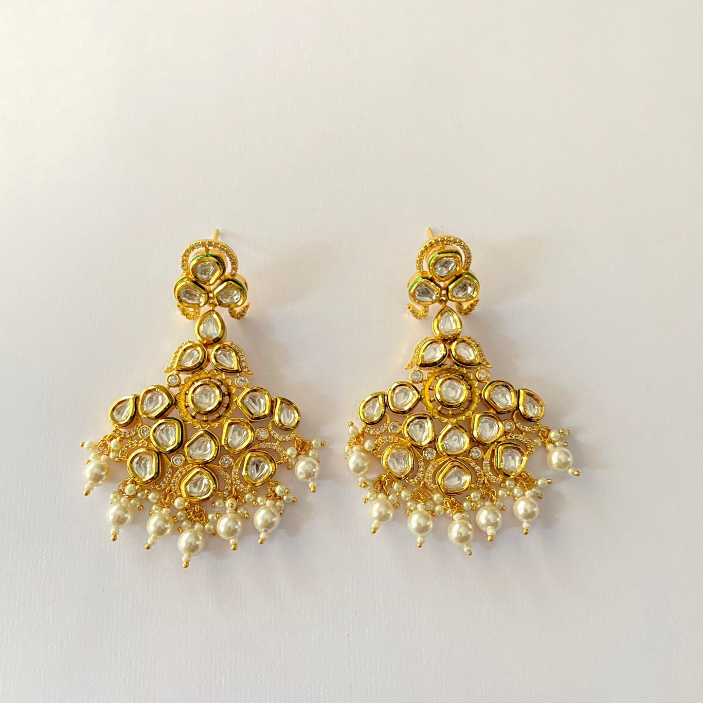 Gold Plated Kundan Drop Pearl Earring