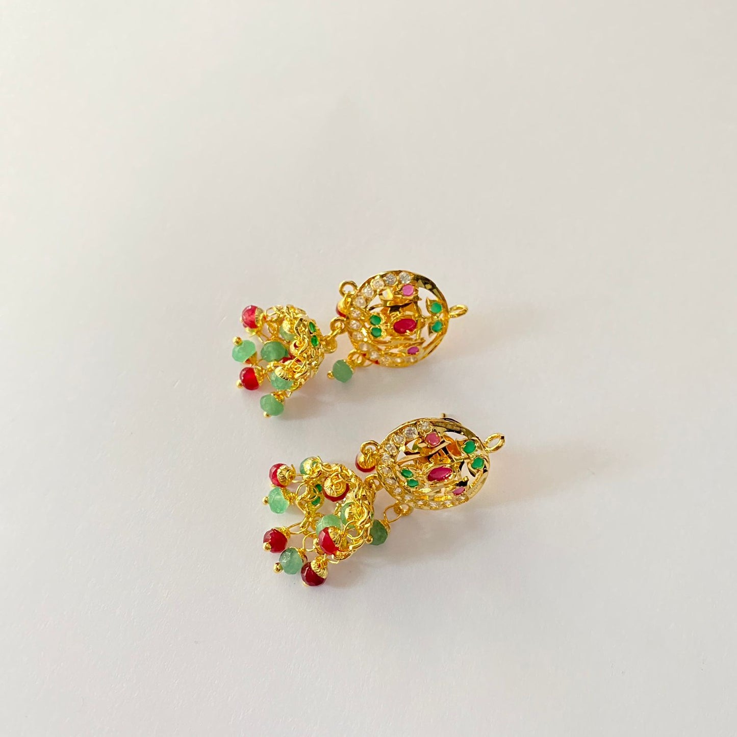 Gold Plated Mint Green Jadau Jhumka Earring