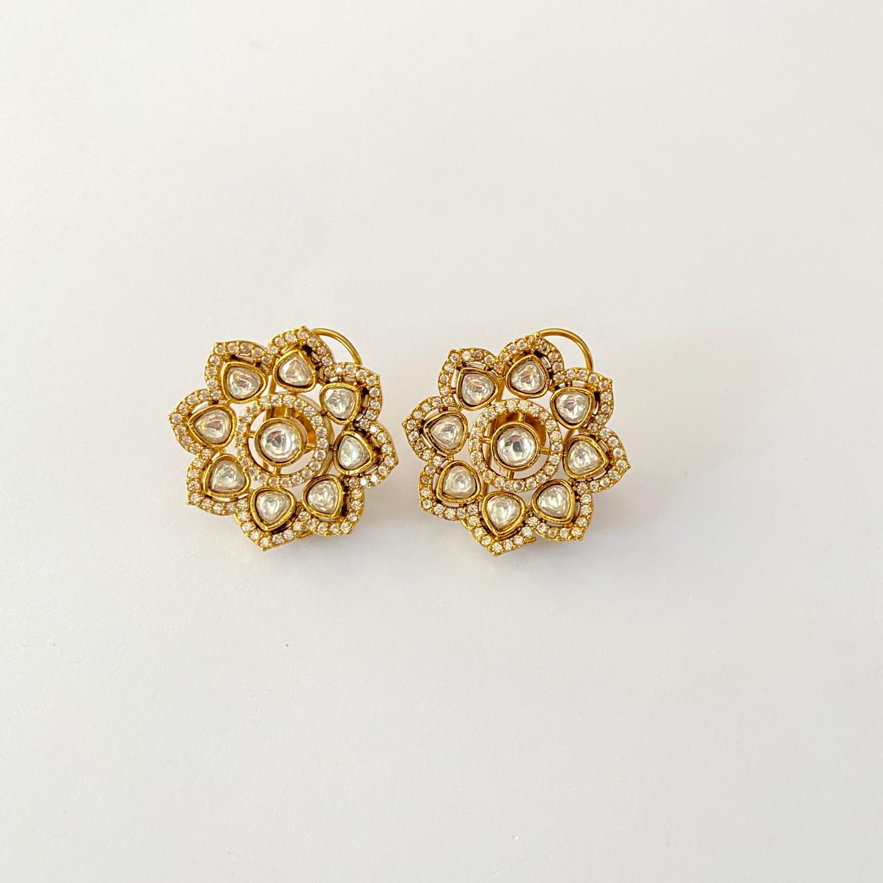 Floral Antique Fusion Back Clip stud Earring
