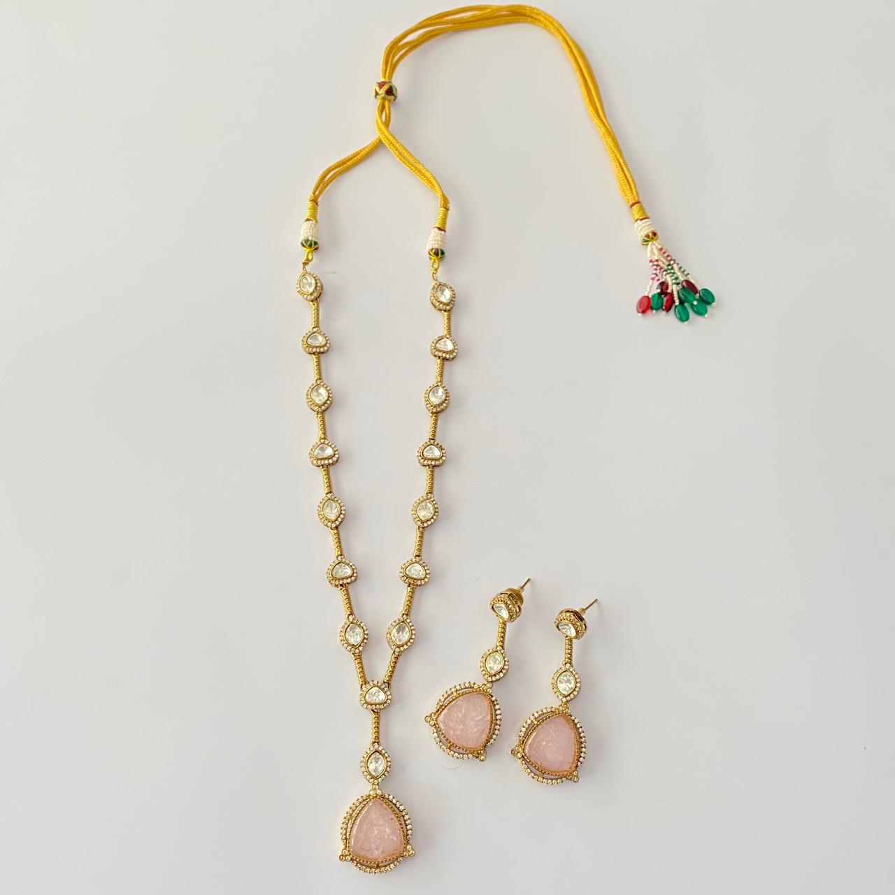 Pink Antique Gold Kundan Necklace Set