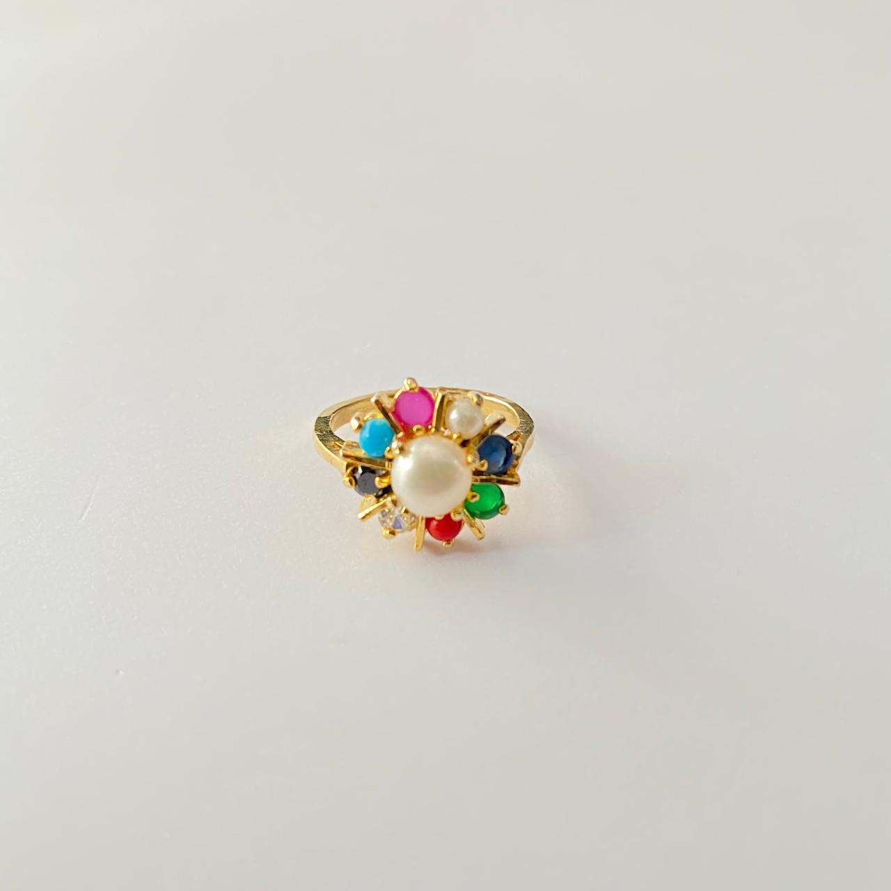 Centre Pearl Multicolour Gold Plated Ring