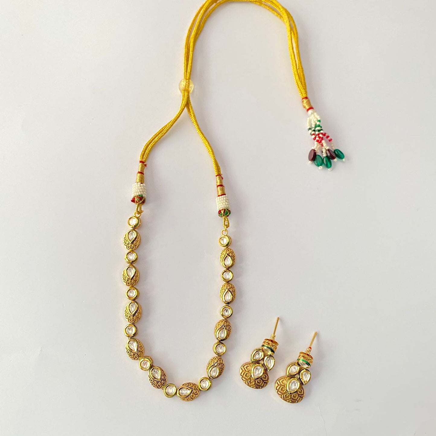 Gold Plated Kundan Single Line Necklace Set