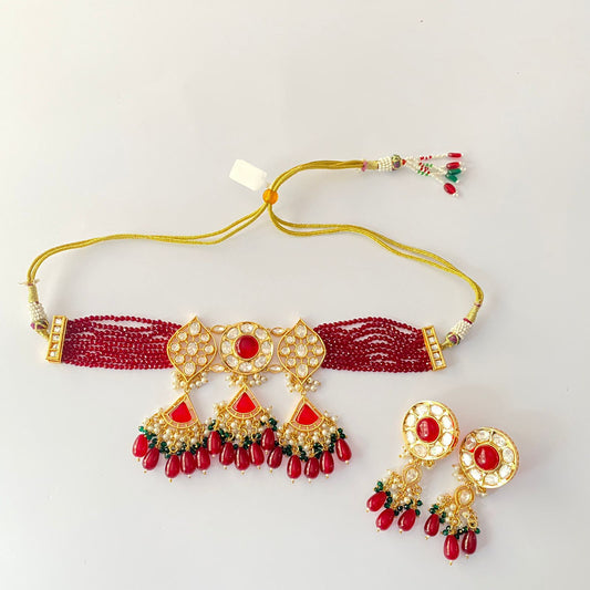 Ruby Beads Polki Choker Set