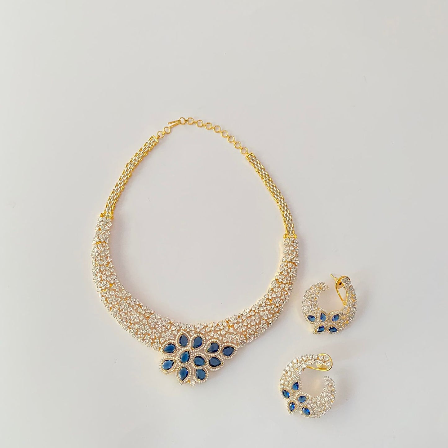 Gold Plated Diamond Blue Necklace Set