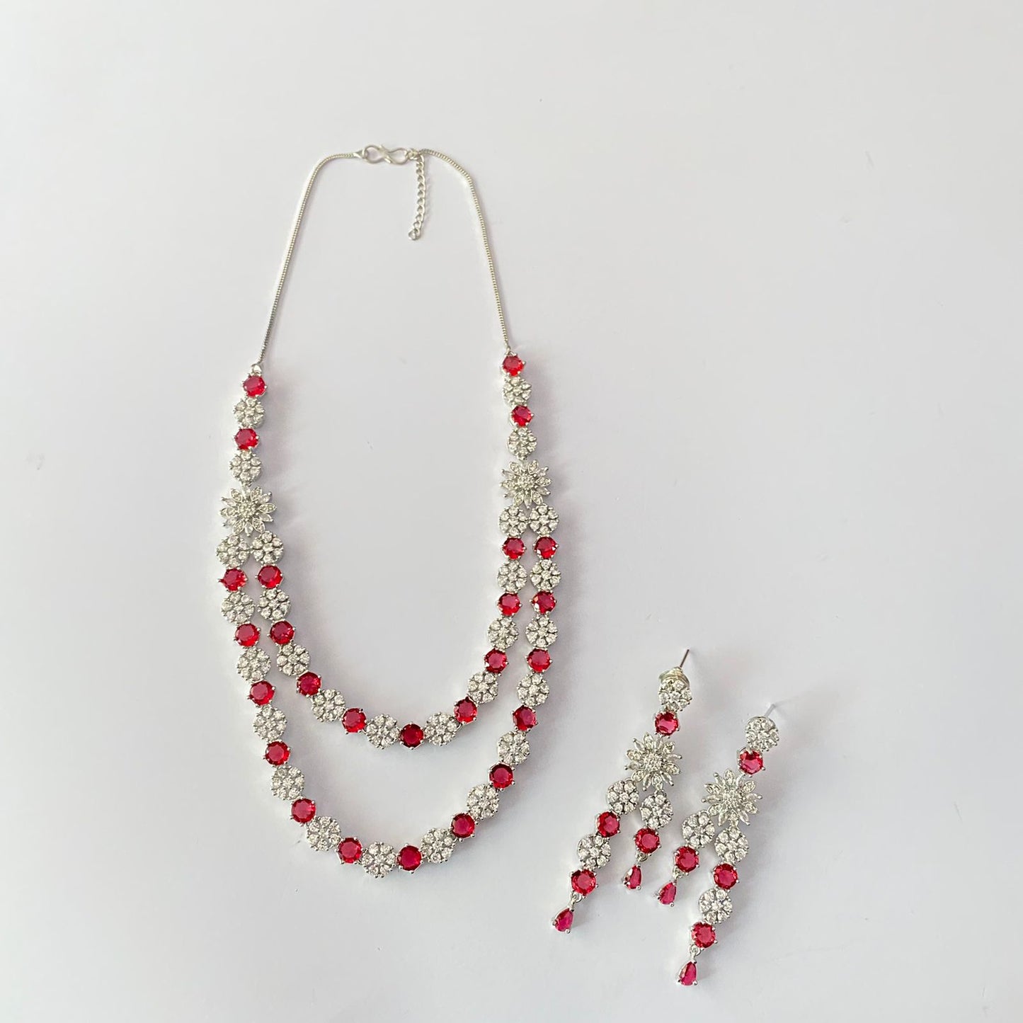 Double Line Ruby Necklace Set