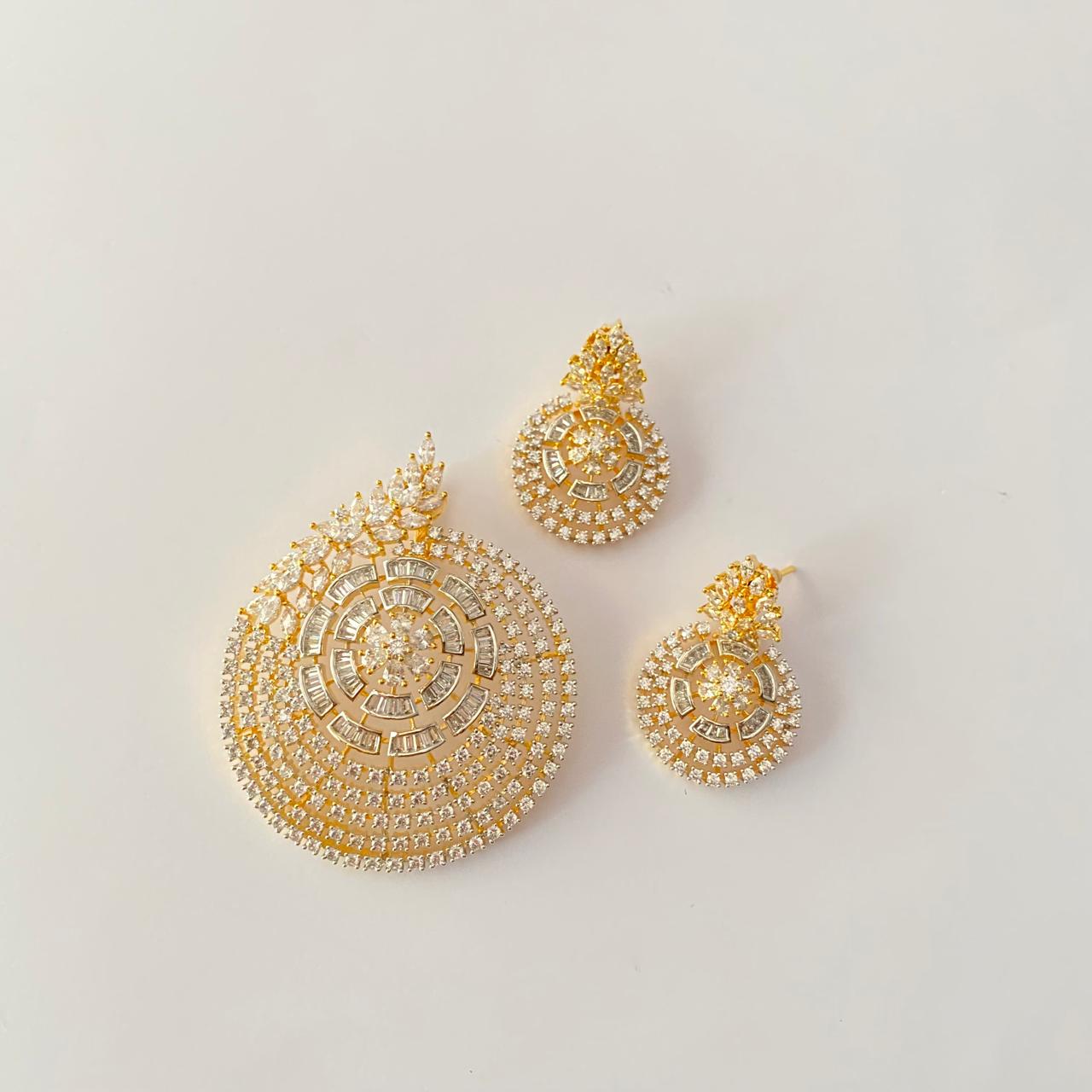 Diamond Gold Plated Pendant Set