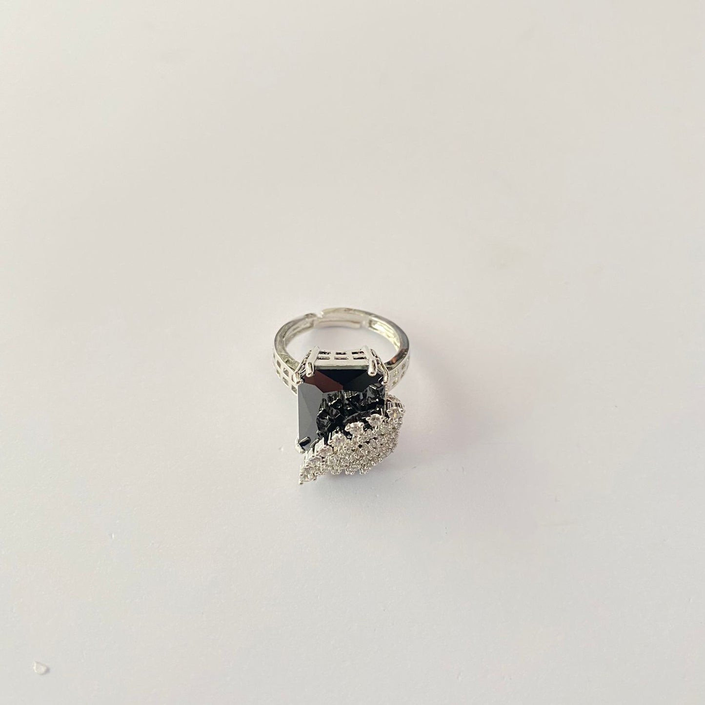 Silver Plated Black Diamond Ring