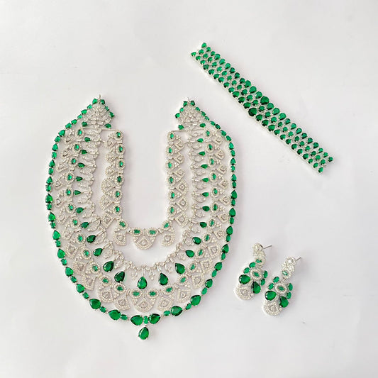 Silver Plated Green Diamond With Choker Set