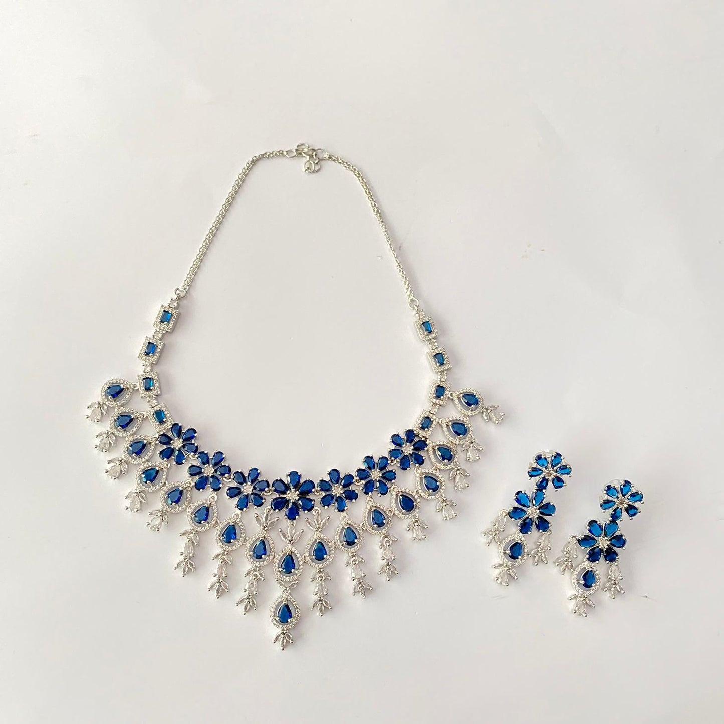 Silver Plated Blue Diamond Necklace Set