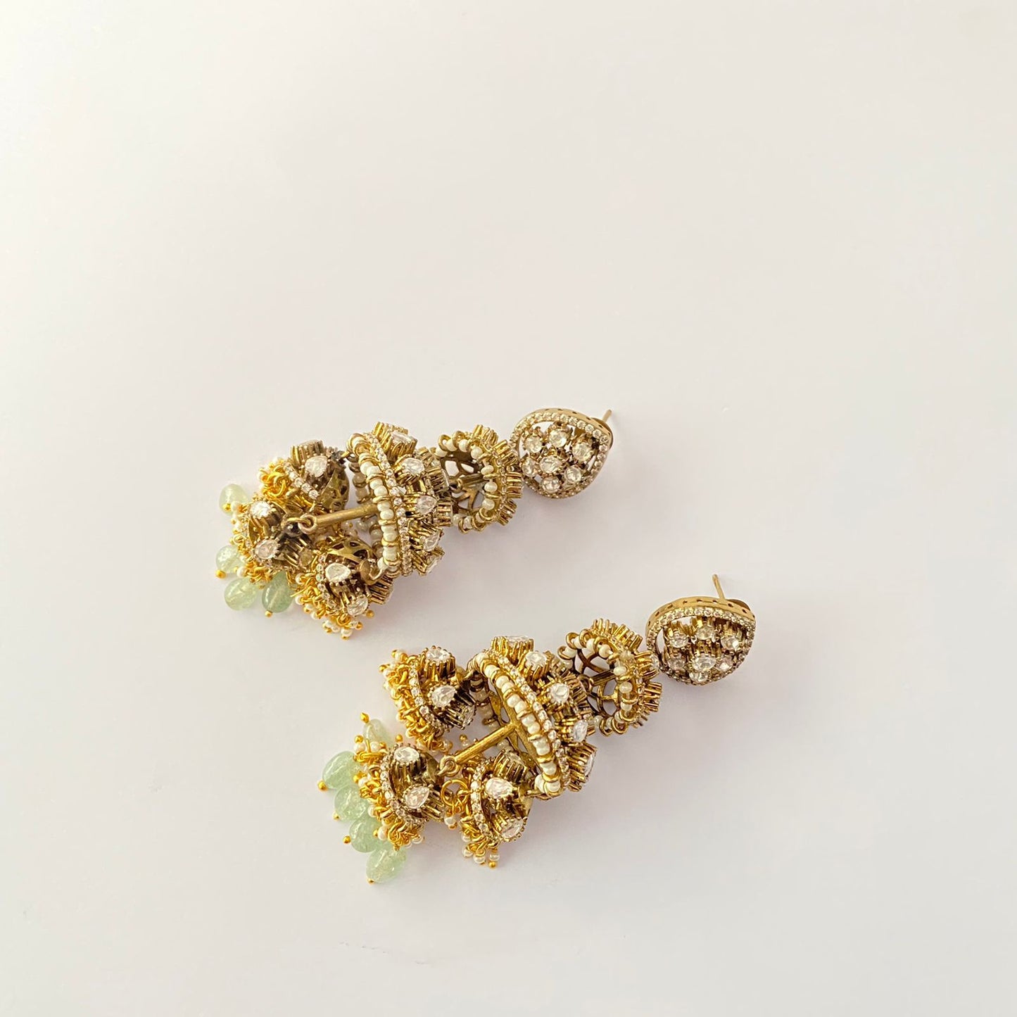 Antique Gold Plated Kundan Aquamarine Jhumka