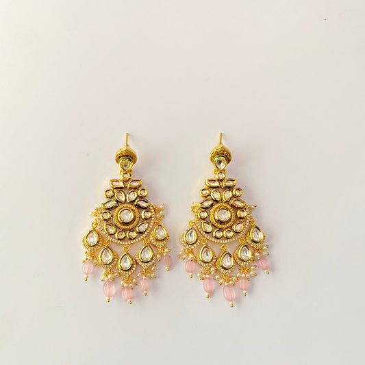 Kundan Gold Plated Drop Pink Earring