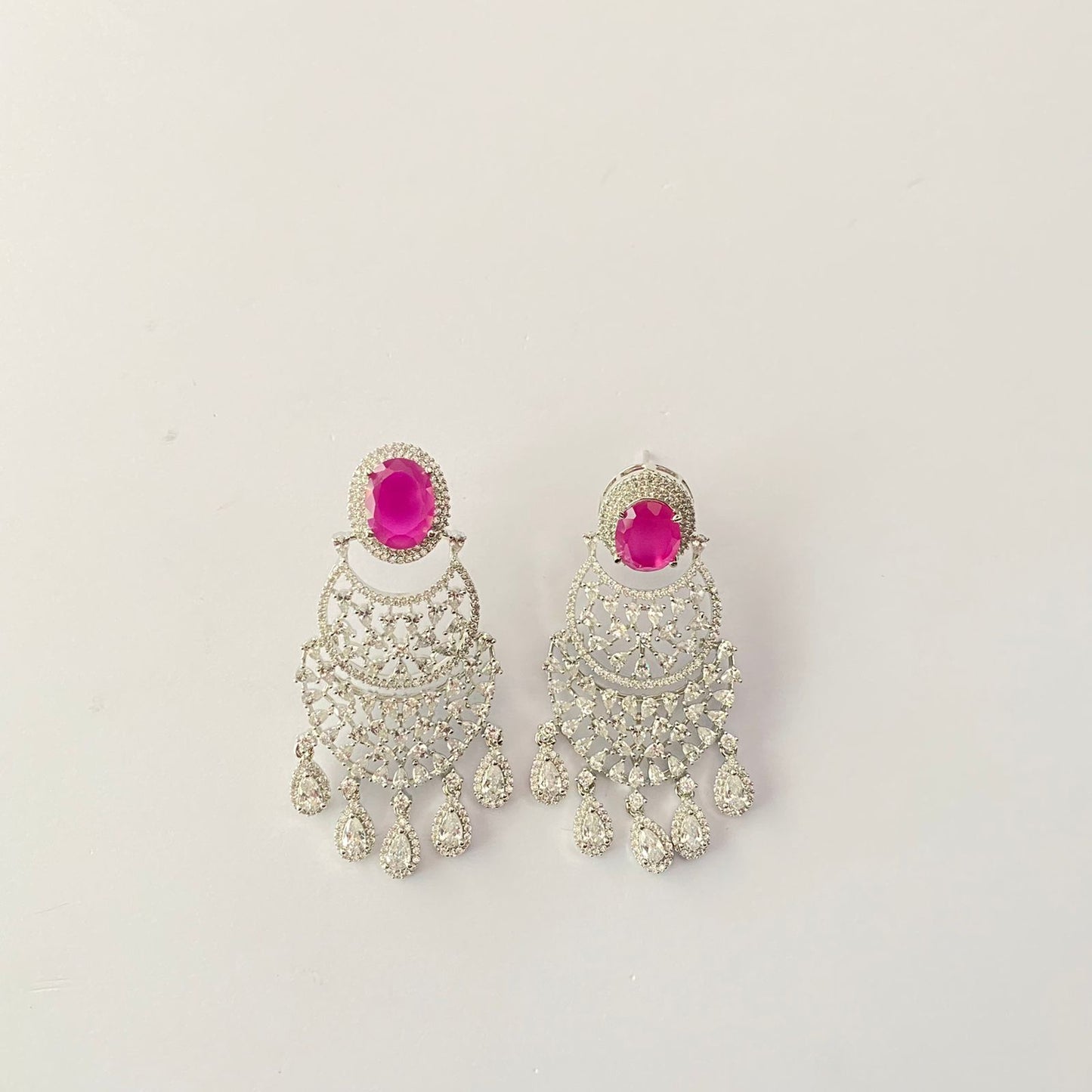 Silver Plated Diamond Pink Stone Earring