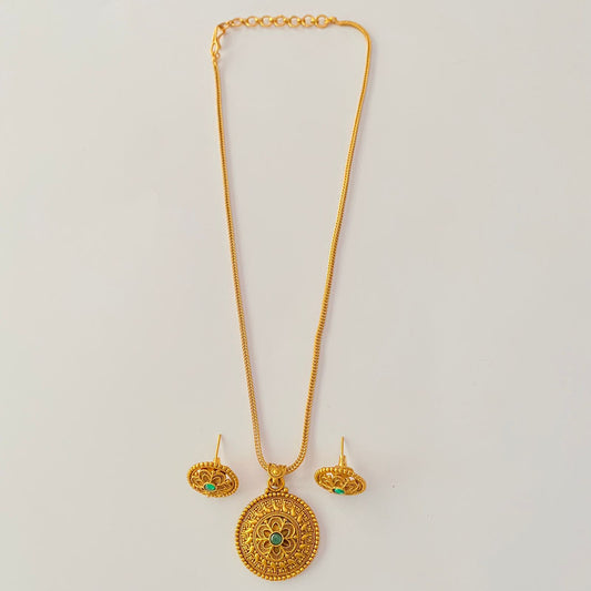 Green Stone  Antique Gold Plated pendant Temple look