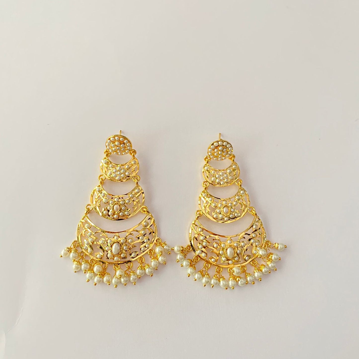 Gold Plated White Pearl Jadau Earring