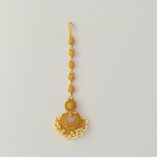 Antique Gold  plated With mogra pearl  mangtika