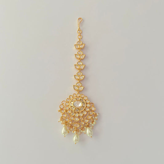 Stylish Polki Rose Gold Pearl Drop mangtika