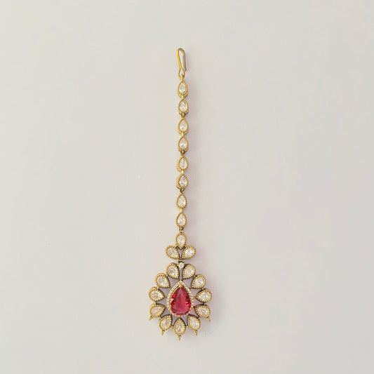 Ruby Stone Antique Fusion Polki Mangtika