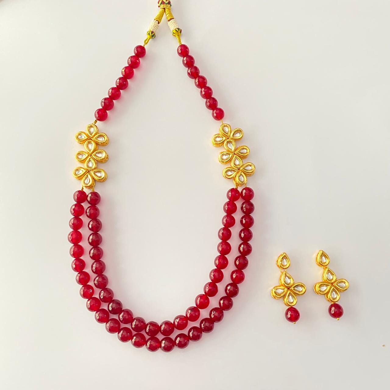 Ruby Kundan Double Line Necklace Set