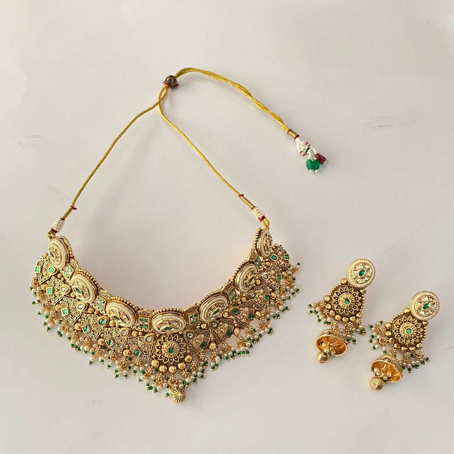 Gold Plated Kundan Green Necklace Set