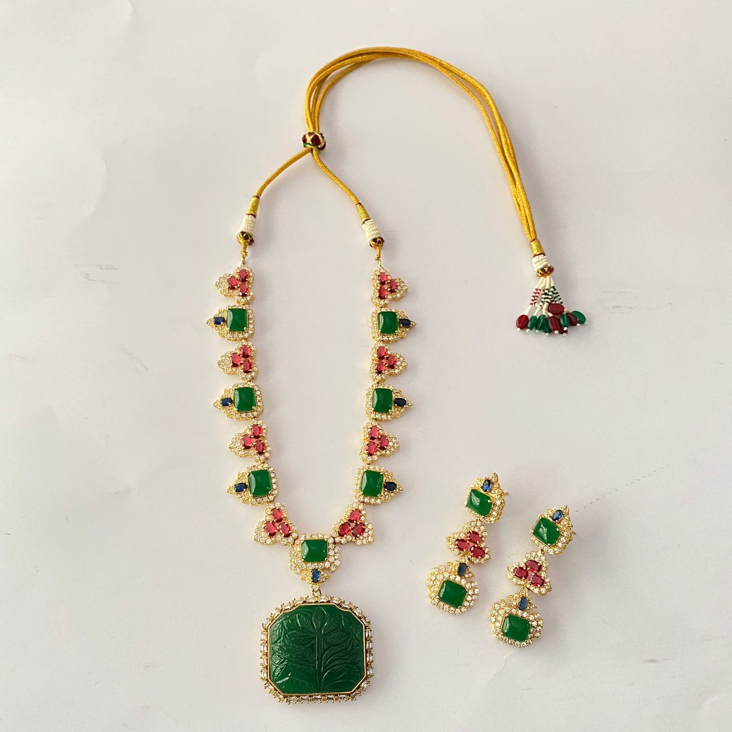 Gold Plated Green & Ruby Necklace Set