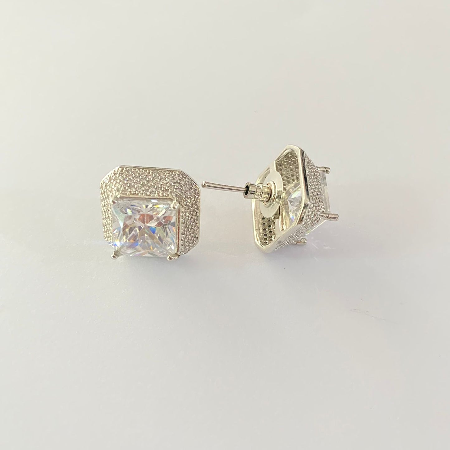 White Stone A.D Silver Plated stud Earring