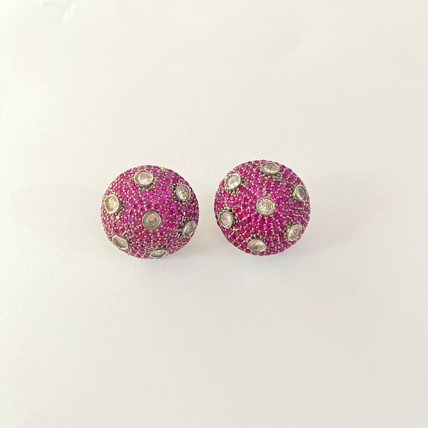 Round Ruby Victorian Back Clip Stud Earring