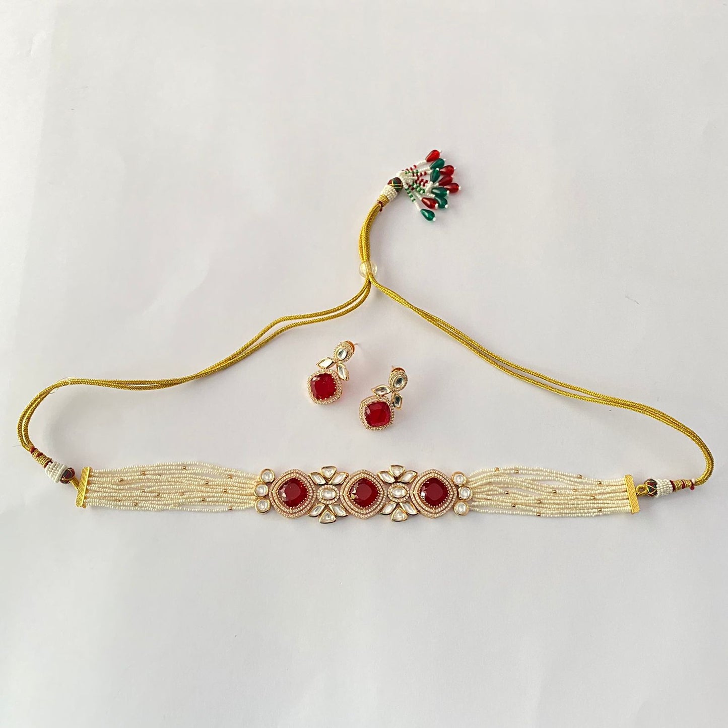 Gold Plated Ruby Kundan Choker Set