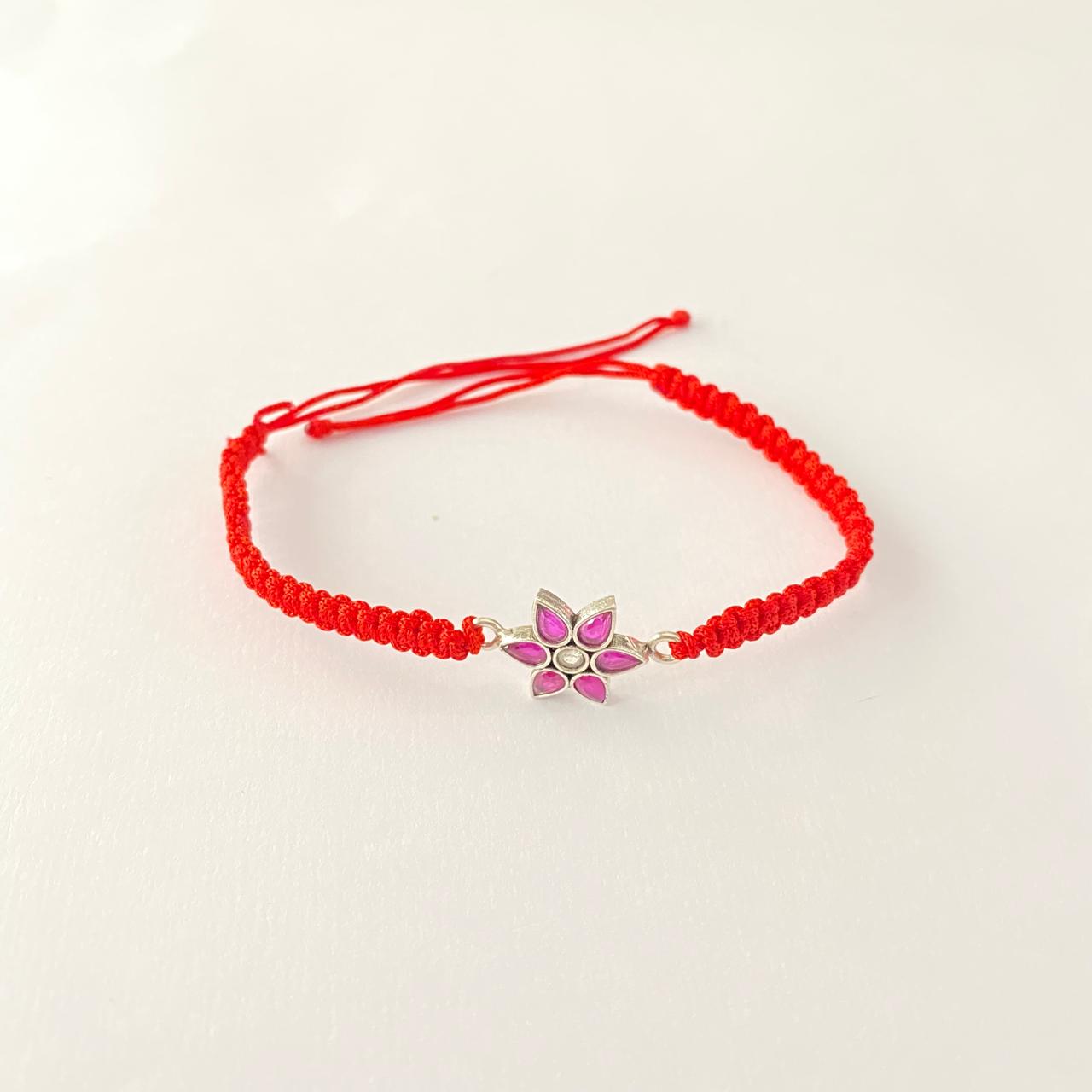 Pure silver Blue Latest Design Floral Rakhi