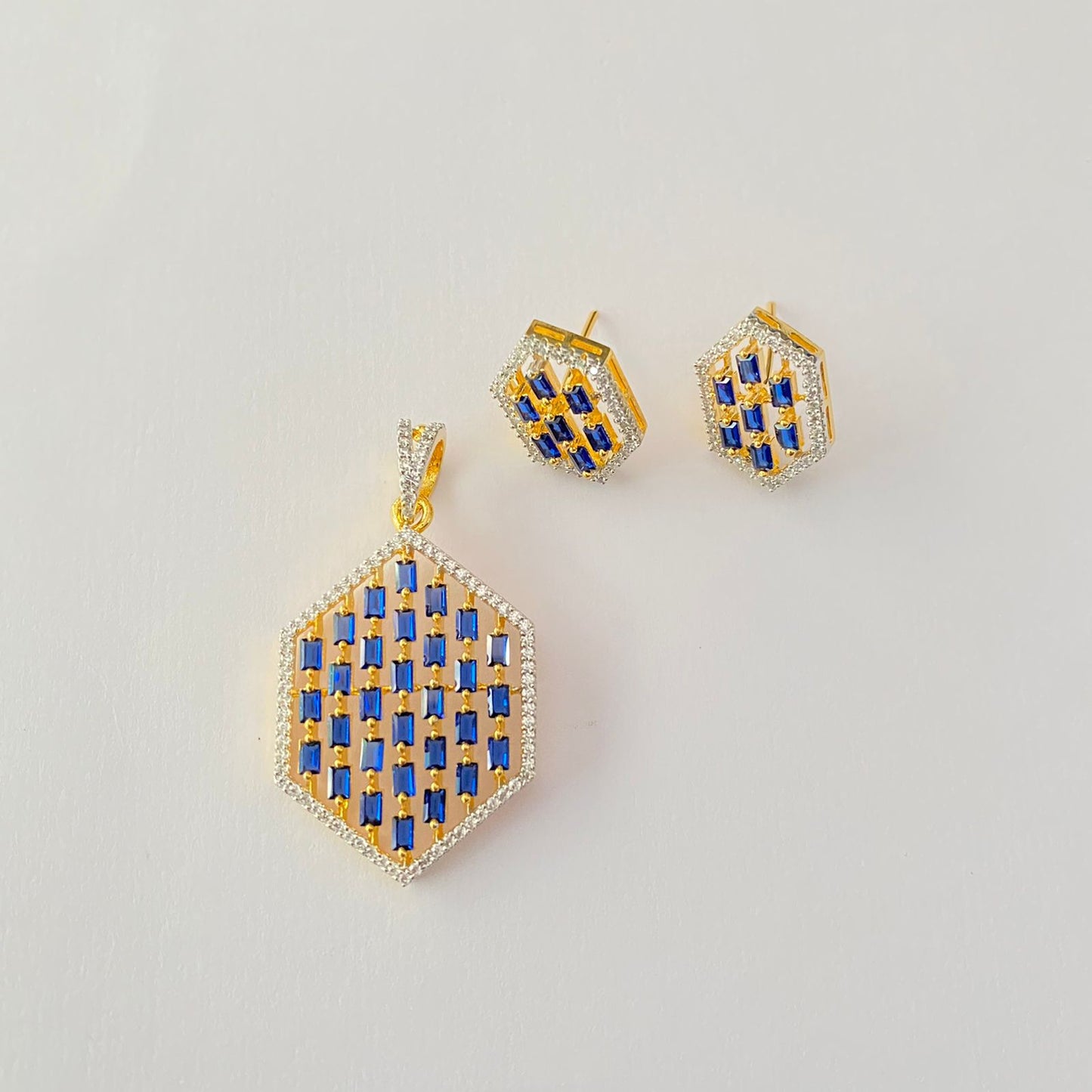 Blue Stone A.D Gold Plated Pendant set