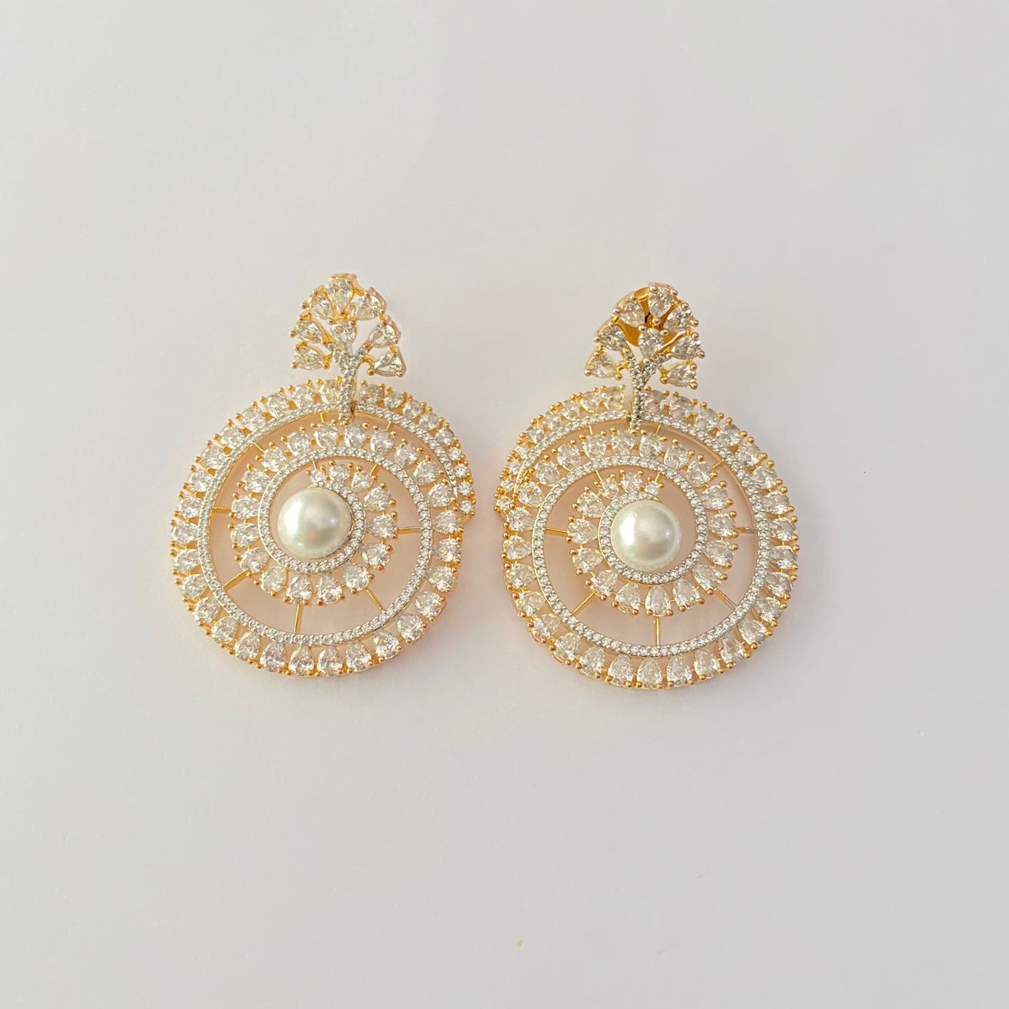 A.D Gold Plated Pearl Round Dangler Earring