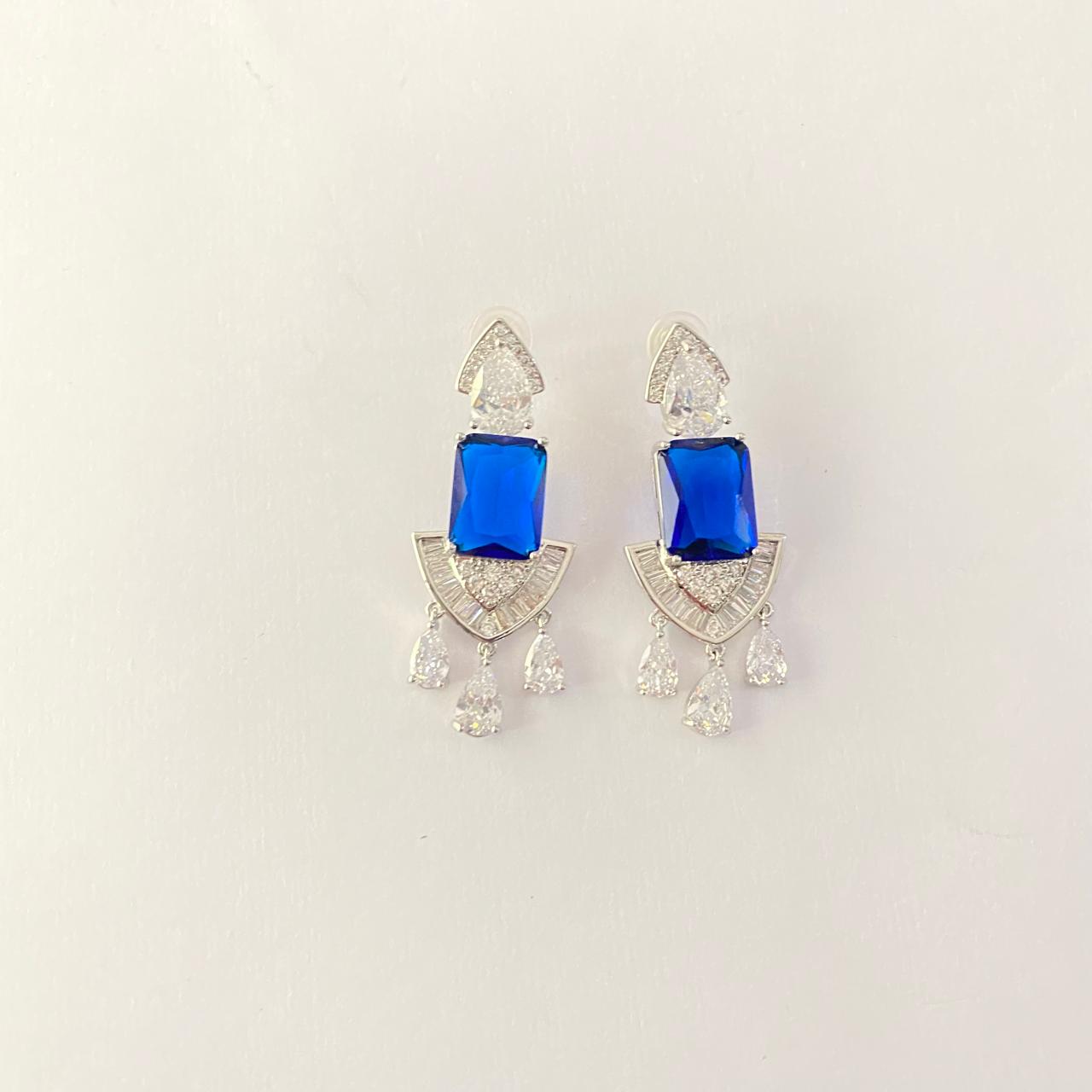 Blue Stone A.D Silver Plated Earring