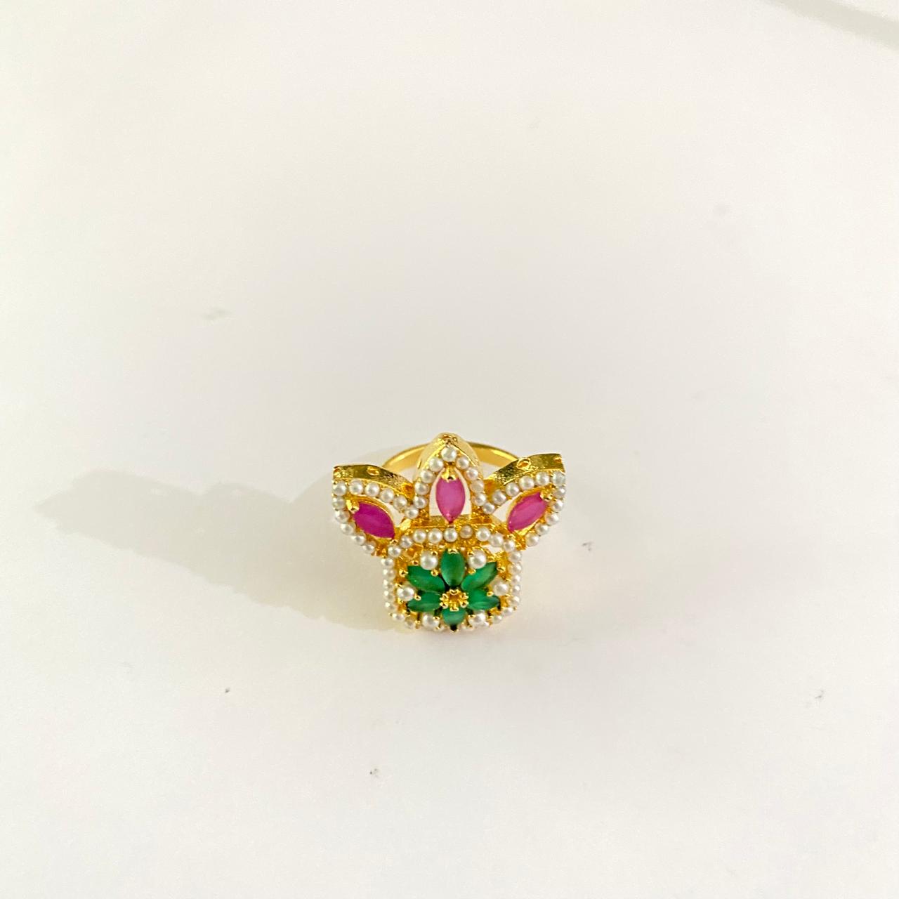 Multi Stone Gold Plated Adjustable Ring