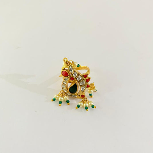 Green Kundan Adjustable Ring